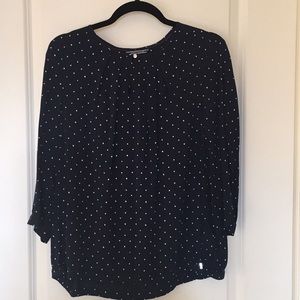 Navy blue blouse with cards faces print